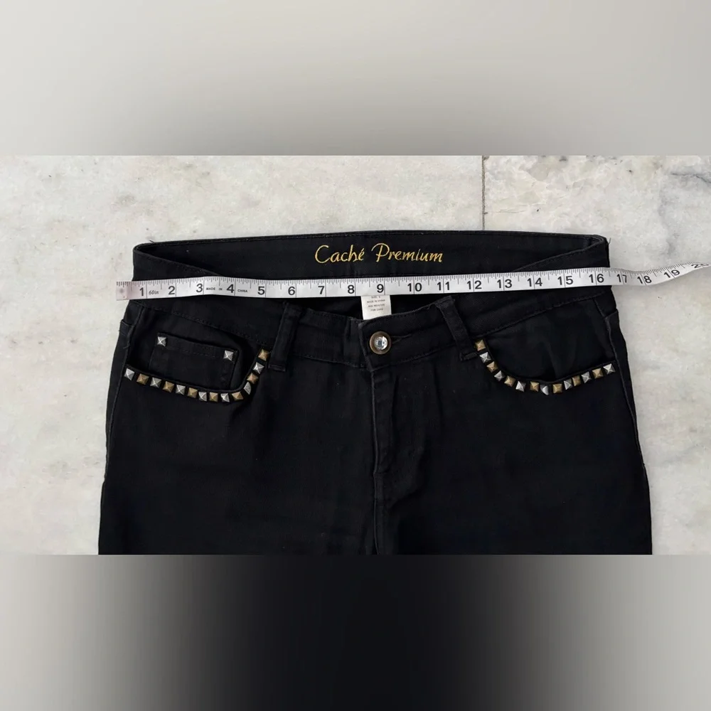 Y2K Vintage Cache Jeans Black Studded Low Rise Bootcut Womens 6 Cowgirl Boho - Picture 7 of 11